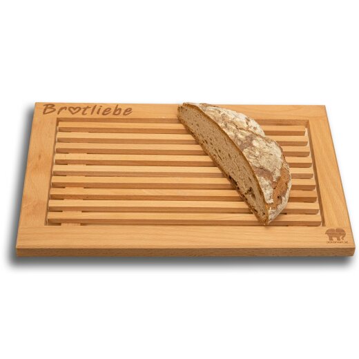 DEKOFANT Brotschneidebrett aus Buche mit Krümelfang/Auffangschale und praktischer Krümelrille 40x25x2 cm