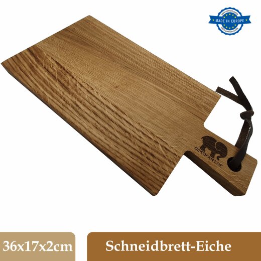 DEKOFANT Schneidebrett Holz aus geöltem Eichenholz mit Griff | Größe 36 x 17 x 2cm