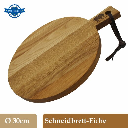 DEKOFANT Schneidebrett rund Holz aus geöltem Eichenholz mit Griff | Größe Ø 30cm x 2cm