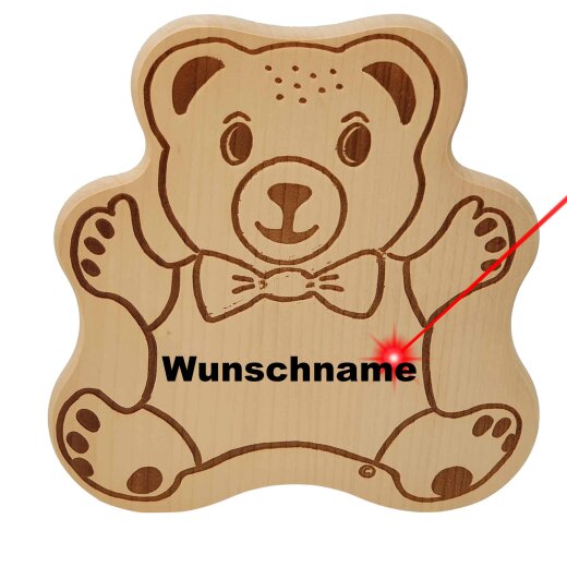 DEKOFANT Frühstücksbrettchen Teddy Bär mit NAME personalisiert Holz Brett Motiv Frühstücksbrett Kinder ca 25x24x1,5cm