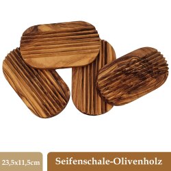 Seifenschale mit Rillen Olivenholz 13×7,5×1,5 cm – handgefertigt