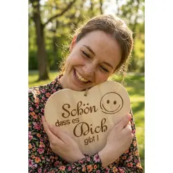 Herzbrett mit Spruch Schön, dass es Dich gibt – Emotionales Holzherz aus Ahorn 24x24x1,5cm
