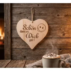 Herzbrett mit Spruch Schön, dass es Dich gibt – Emotionales Holzherz aus Ahorn 24x24x1,5cm