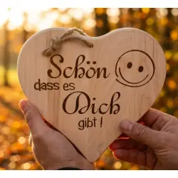 Herzbrett mit Spruch Schön, dass es Dich gibt – Emotionales Holzherz aus Ahorn 24x24x1,5cm