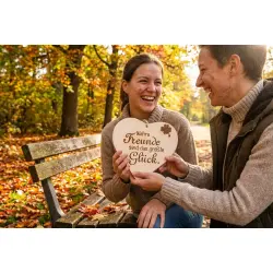 Herzbrett mit Sprüche "Wahre Freunde sind das größte Glück" – Massiv Ahornholz 24x24cm – Dekofant