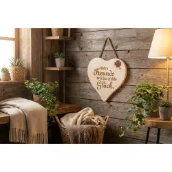 Herzbrett mit Sprüche "Wahre Freunde sind das größte Glück" – Massiv Ahornholz 24x24cm – Dekofant