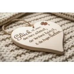 Herzbrett mit Sprüche Glück ist wenn das Herz atmet, der Verstand tanzt, & die Augen lieben – 24x24x1,5cm Ahorn Holz Herz Deko – Dekofant