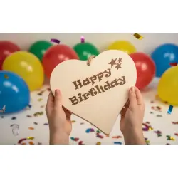 Herzbrett mit Sprüche Happy Birthday 24x24x1,5cm – Handgefertigtes Ahorn Deko-Herz von Dekofant