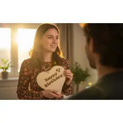 Herzbrett mit Sprüche Happy Birthday 24x24x1,5cm – Handgefertigtes Ahorn Deko-Herz von Dekofant
