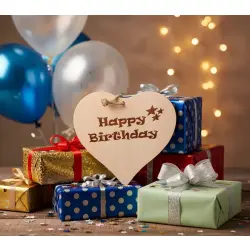 Herzbrett mit Sprüche Happy Birthday 24x24x1,5cm – Handgefertigtes Ahorn Deko-Herz von Dekofant