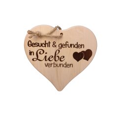 Herzbrett Ahornholz 24×24×1,5 cm ohne Rille „Gesucht & gefunden in Liebe verbunden" – handgefertigt