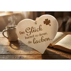 Herzbrett "Das Glück kommt zu denen, die lachen" 24x24x1,5cm aus Ahorn – Dekofant