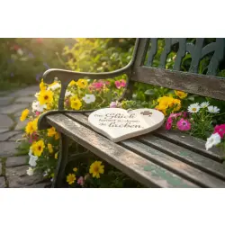 Herzbrett "Das Glück kommt zu denen, die lachen" 24x24x1,5cm aus Ahorn – Dekofant