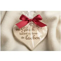 Herzbrett "Das Glück kommt zu denen, die lachen" 24x24x1,5cm aus Ahorn – Dekofant