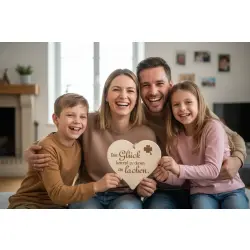 Herzbrett "Das Glück kommt zu denen, die lachen" 24x24x1,5cm aus Ahorn – Dekofant