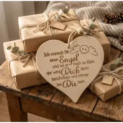 Herzbrett mit Spruch "Ich wünsch Dir einen Engel..." aus Ahornholz 24x24x1,5cm – Dekofant