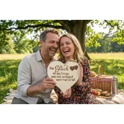 Herzbrett "Glück teilen" – Massivholz Spruch Herzen 24x24x1,5cm – Dekofant