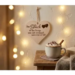 Herzbrett "Glück teilen" – Massivholz Spruch Herzen 24x24x1,5cm – Dekofant