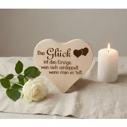 Herzbrett "Glück teilen" – Massivholz Spruch Herzen 24x24x1,5cm – Dekofant