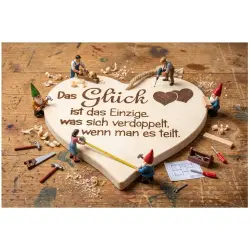 Herzbrett "Glück teilen" – Massivholz Spruch Herzen 24x24x1,5cm – Dekofant