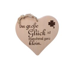 Herzbrett Ahornholz 24×24×1,5 cm ohne Rille „Das große Glück ist manchmal ganz klein" – handgefertigt