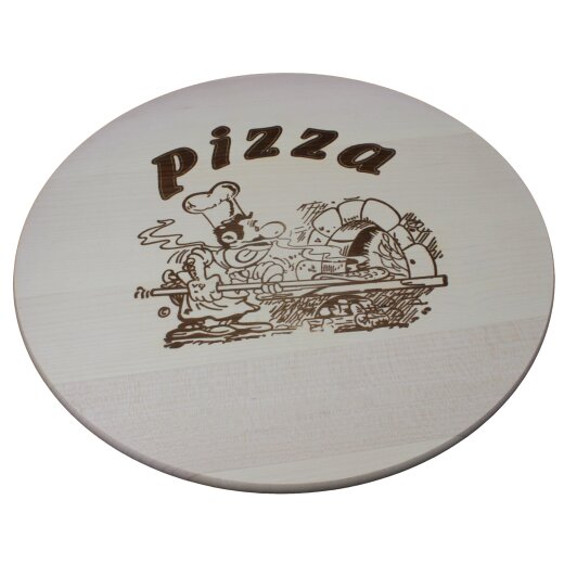 DEKOFANT Pizzabrett Pizzateller groß Massiv-Holz mit Kult Pizza Logo Ø38 cm