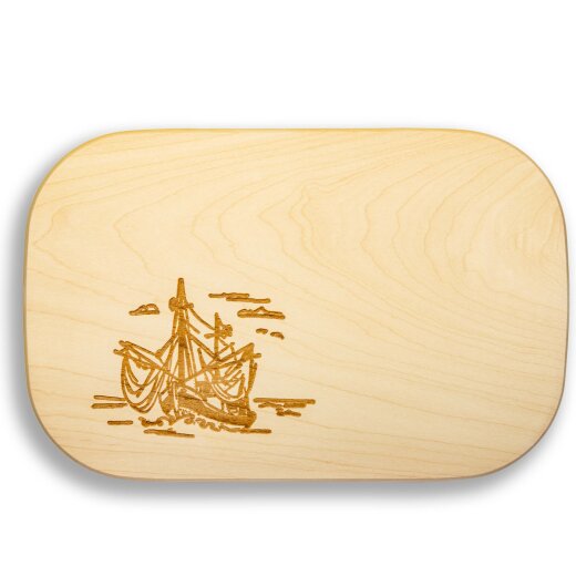 Frühstücksbrettchen Motiv Segelschiff 25x16x1,5cm eckig Ahorn