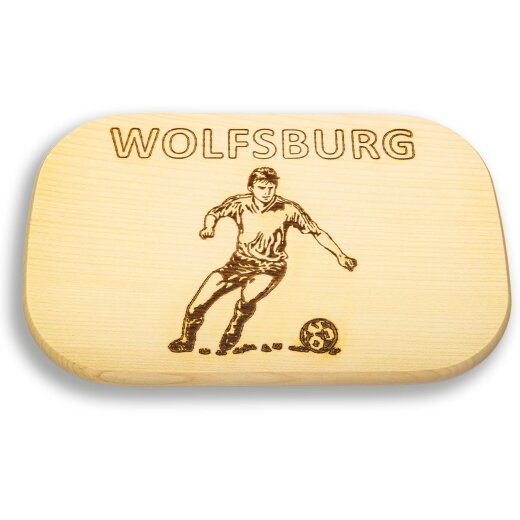 Frühstücksbrettchen Motiv Fussball Wolfsburg 25x16x1,5cm eckig Ahorn