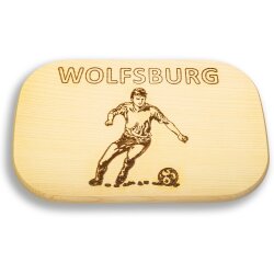Frühstücksbrettchen Motiv Fußball Wolfsburg 25x16x1,5cm eckig Ahorn