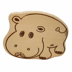 DEKOFANT Frühstücksbrettchen Nilpferd mit NAME personalisiert Holz Brett Motiv Frühstücksbrett Kinder ca 26x21x1,5cm