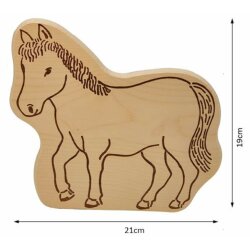 DEKOFANT kleines Kinder MotivBrett Frühstücksbrettchen Pferd mit Namen ca 21x19x1cm