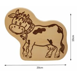 DEKOFANT kleines Kinder MotivBrett Frühstücksbrettchen Kuh mit Glocke mit Namen ca 20x19x1cm