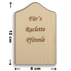 DEKOFANT Raclette-Brettchen eckig 12x8x1cm Kapellenform Ahorn
