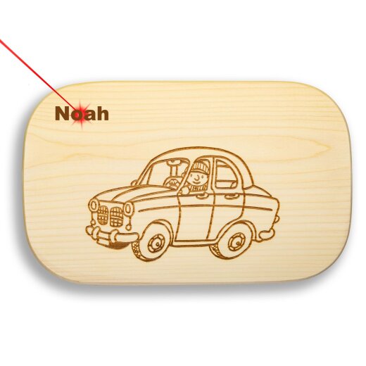 Frühstücksbrettchen Motiv Auto 25x16x1,5cm eckig Ahorn personalisiert