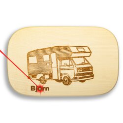 Frühstücksbrettchen Motiv Camping Bus 25x16x1,5cm eckig Ahorn personalisiert