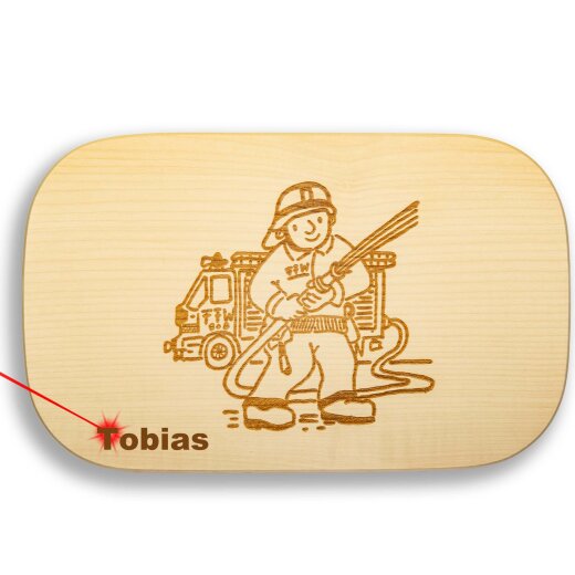 Frühstücksbrettchen Motiv Feuerwehrmann 25x16x1,5cm eckig Ahorn personalisiert