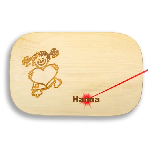 Frühstücksbrettchen Motiv Herz Pipi 25x16x1,5cm eckig Ahorn personalisiert