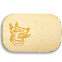 Frühstücksbrettchen Motiv Hundekopf Schäferhund klein 25x16x1,5cm eckig Ahorn personalisiert