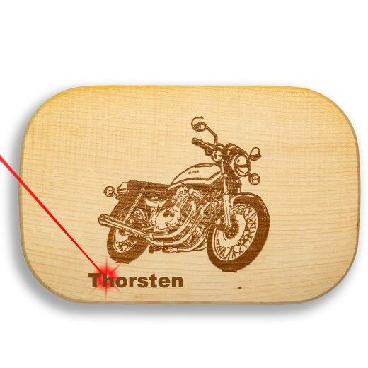 Frühstücksbrettchen Motiv Strassen Motorrad 25x16x1,5cm eckig Ahorn personalisiert