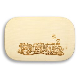 Frühstücksbrettchen Motiv Zug Eisenbahn 25x16x1,5cm eckig Ahorn personalisiert